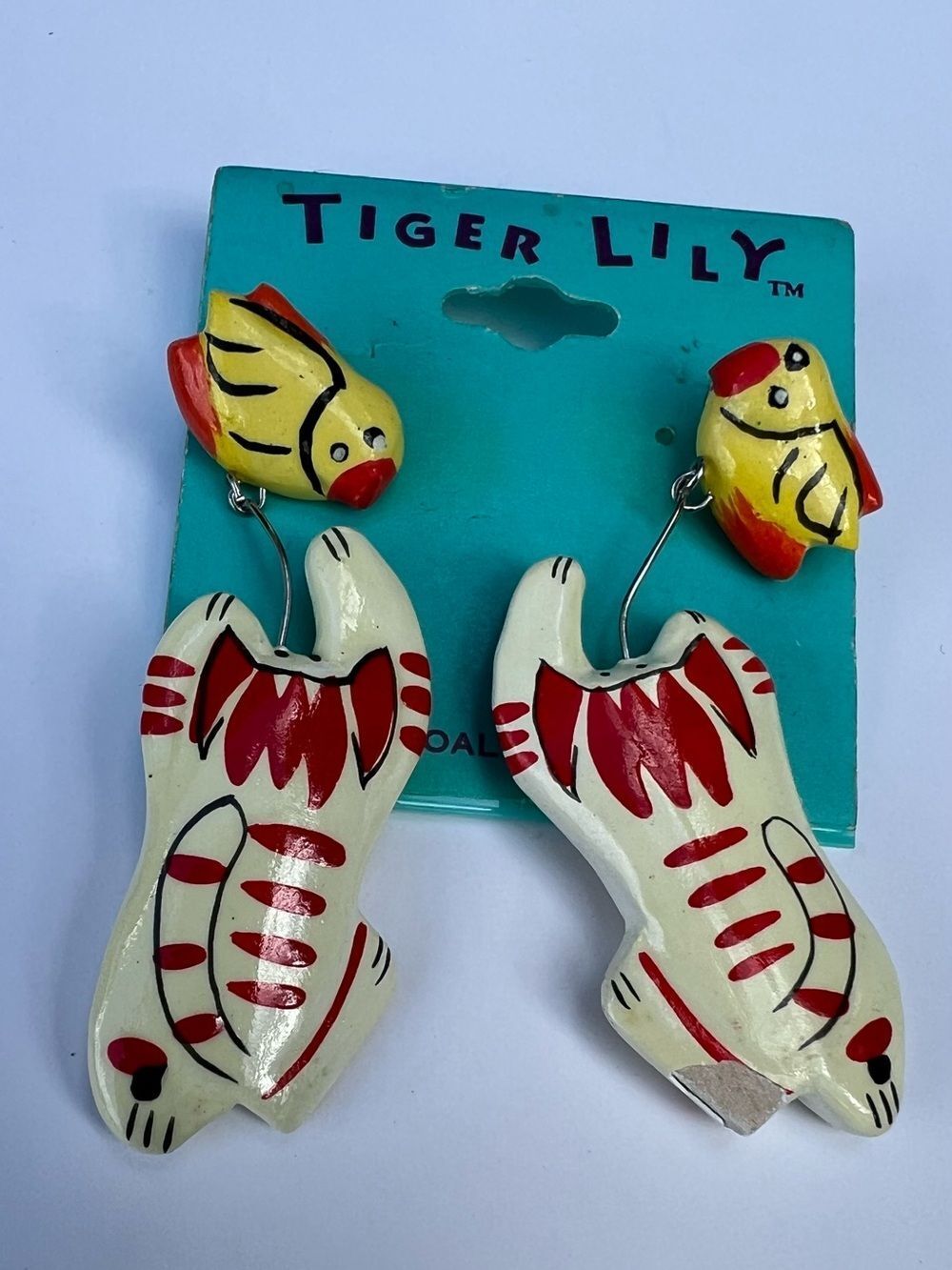 TigerlilyโYellow, Cream & Red Fish Dangle Earrings